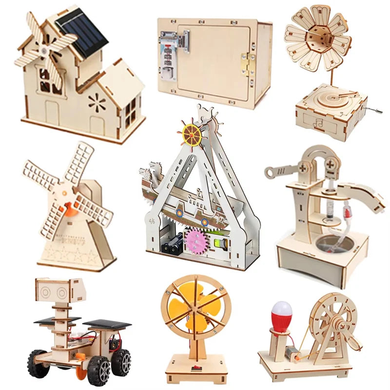 STEAM Experiment Kit Wooden DIY Toy Building Kit Hand‑Assembled Physical Science Model Science Lesson Aid For Kids 6‑14 Years