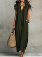 2026 Summer Women Boho Cotton Linen Maxi Dress Solid Color Ruffle V Neck Sleeveless Loose Long Dresses With Pockets Casual Beach