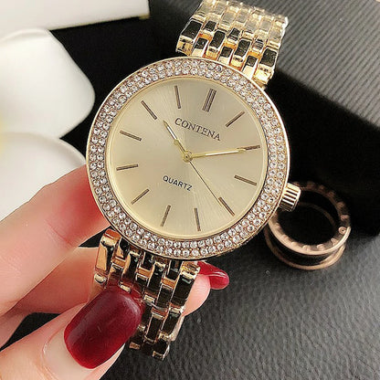 New Women's Watches Luxury Brand Contena Ladies Quartz Watch Full Stainless Steel Female Clock Wristwatches Gift Reloj Mujer