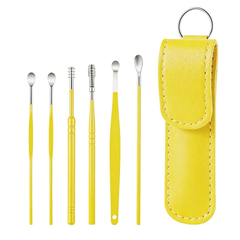 6Pcs/Set Stainless Steel Ear Cleaner Portable Ear Spoons Spiral Earwax Cleaning Removal Tools Reusable Earpick Beauty Accessory