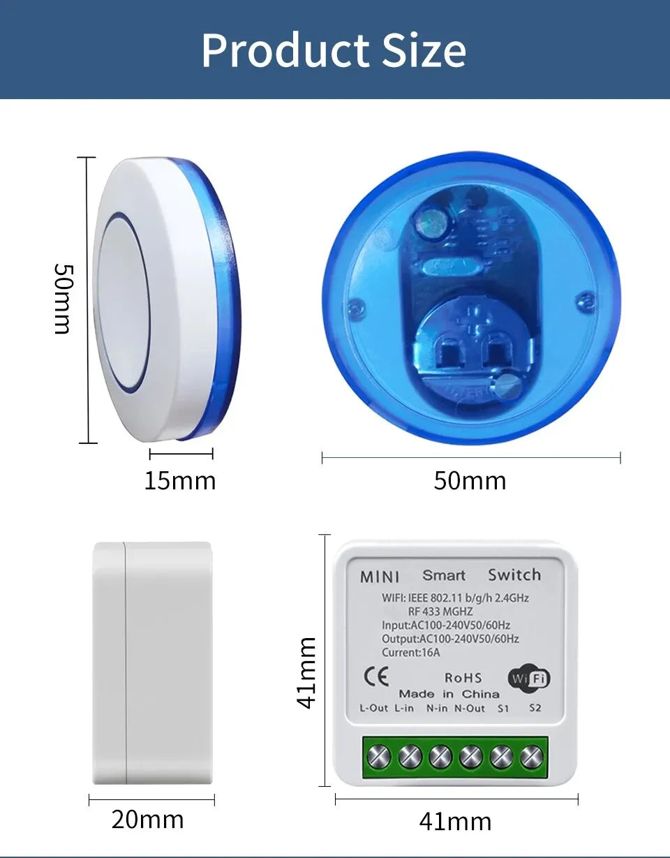 Tuya Smart Wifi Switch RF433Mhz Wireless Light Switch 16A/20A Relay Smart Life App Remote Voice Control With Alexa Google Home