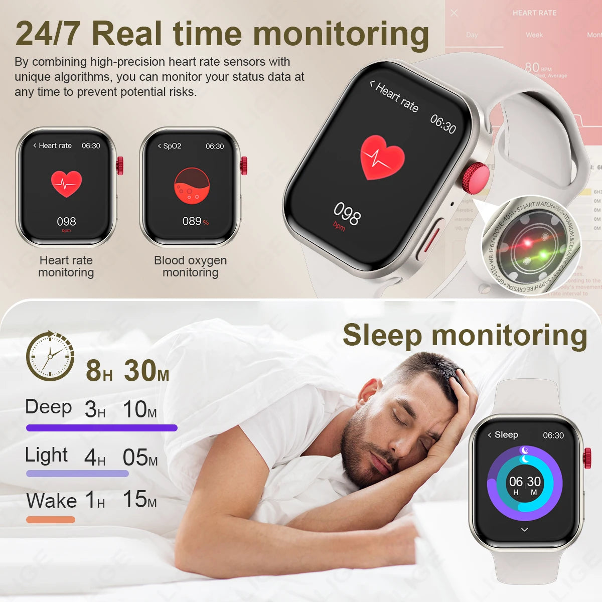 LIGE New 2.01-inch Smart Watch Men Women Heart Rate Health Monitor HD Bluetooth Call Waterproof Sport Smartwatch for Android iOS