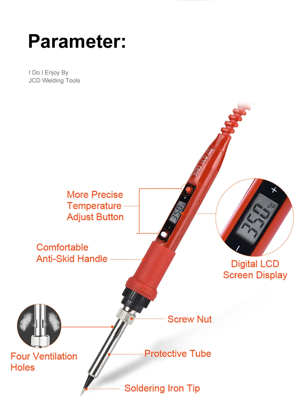 JCD 80W Digital Electric Soldering Iron Kit Temperature Adjustable 220V 110V Welding Tools Ceramic Heater Soldering Tips Rework