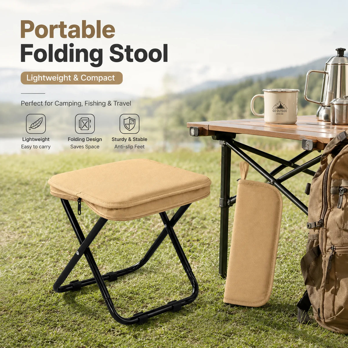 Portable Square Folding Stool Small Camping Seat Fishing Low Stool for Outdoor