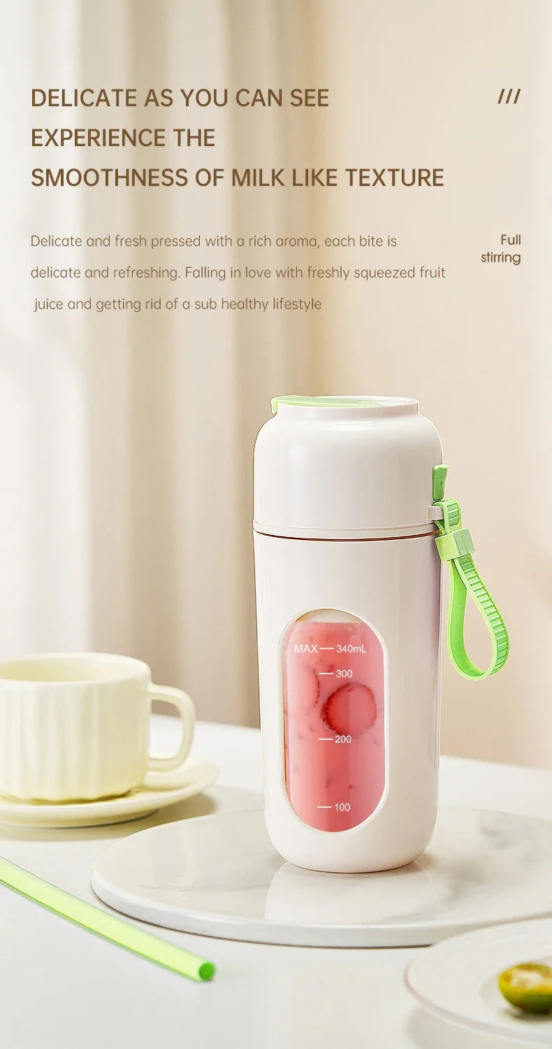 Portable Electric Juicer Cup 350mL for Smoothies Shaved Ice Juices12 Blade Stainless Steel Blender with Wireless Charging