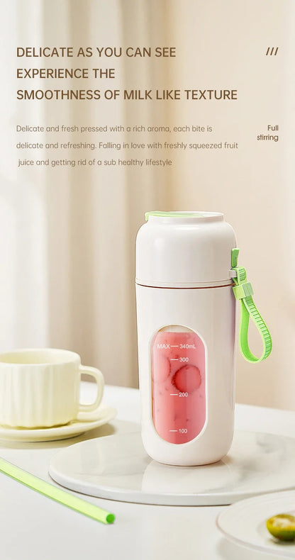 Portable Electric Juicer Cup 350mL for Smoothies Shaved Ice Juices12 Blade Stainless Steel Blender with Wireless Charging