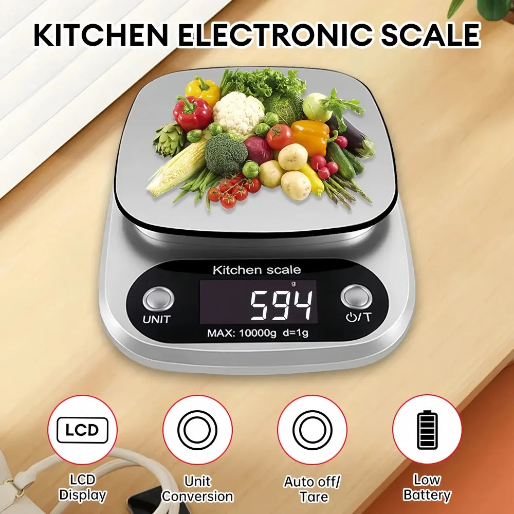 Digital Kitchen Scale Stainless Steel LCD Electronic Food Scale Jewelry Coffee Baking Portable High-quality Kitchen Tool 10kg/1g