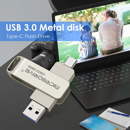 2 in 1 TYPE-C for Mobile Phone USB 3.0 Flash Drive 64GB Rotatable Black Memory Stick 128GB 256GB Pen Drive Pendrive U Disk