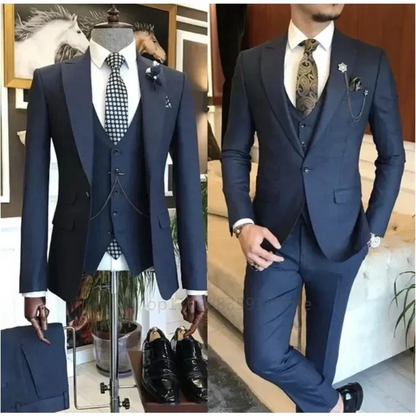 3 Pieces New Business Khaki Formal Men's Slim Fit Suits Wedding Groom Prom Terno Masculino Custom Blazer Jacket Vest Pant Sets