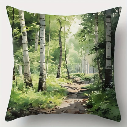Creative home decoration pillowcase, forest trail painting pillowcase: renewing the natural style of home furnishing