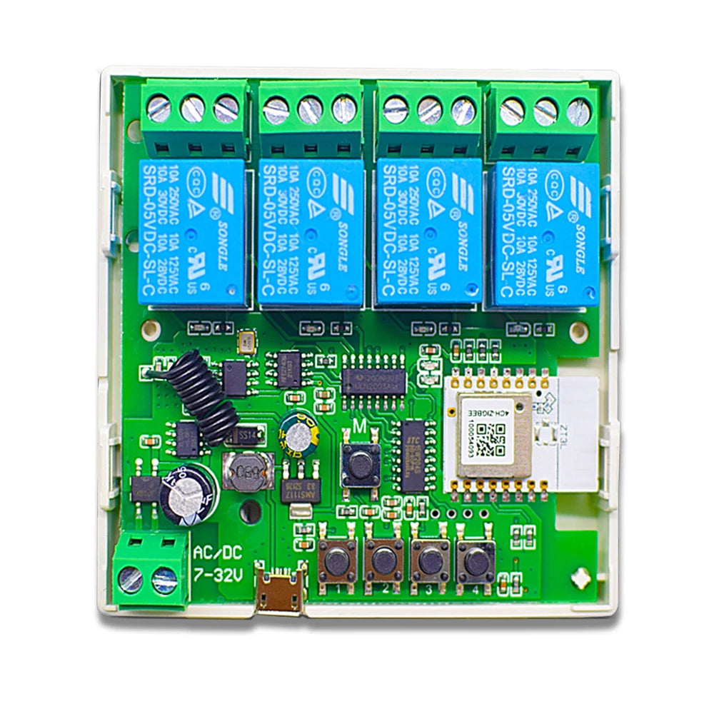 Tuya Zigbee Relay 4CH Smart Home Switch Module APP Remote Control Wireless Radio RF 433 4 Channel Relay for Zigbee Gateway Hub