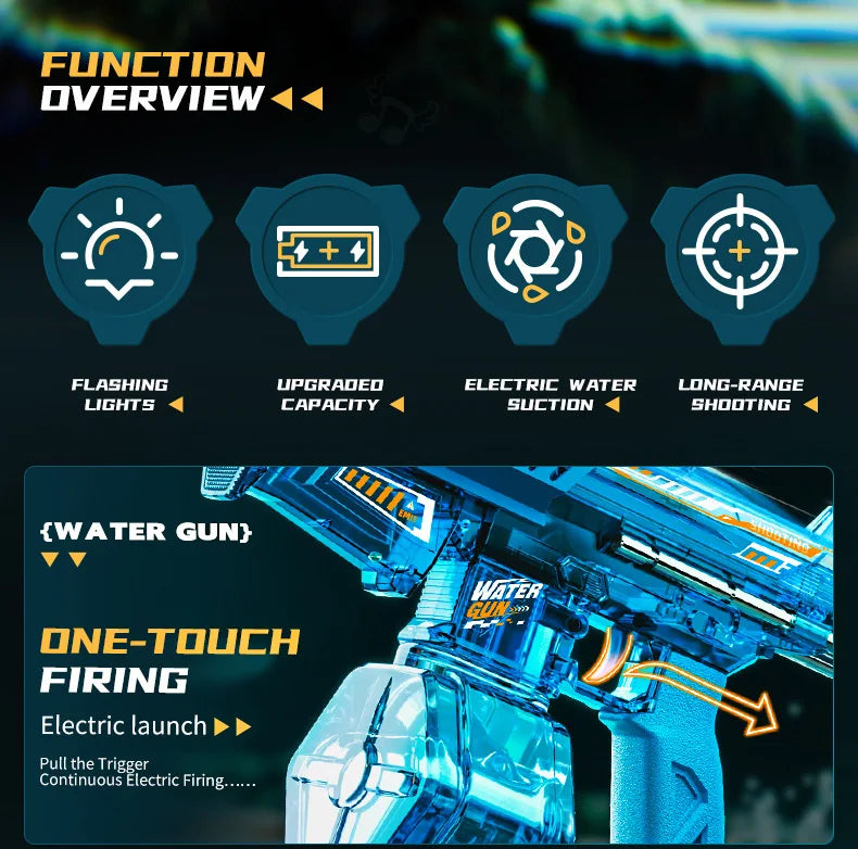 MK9 Children Pulse Electric Water Gun Automatic Water Absorption Induction Flash Light Water Blaster Summer Outdoor Toy for Kids