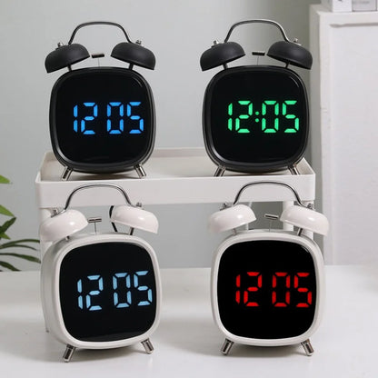 Voice Control Digital Alarm Clock Double Bell Super Loud for Heavy Sleeper Night Mode 12/24H Night Anti-disturb Table LED Clock
