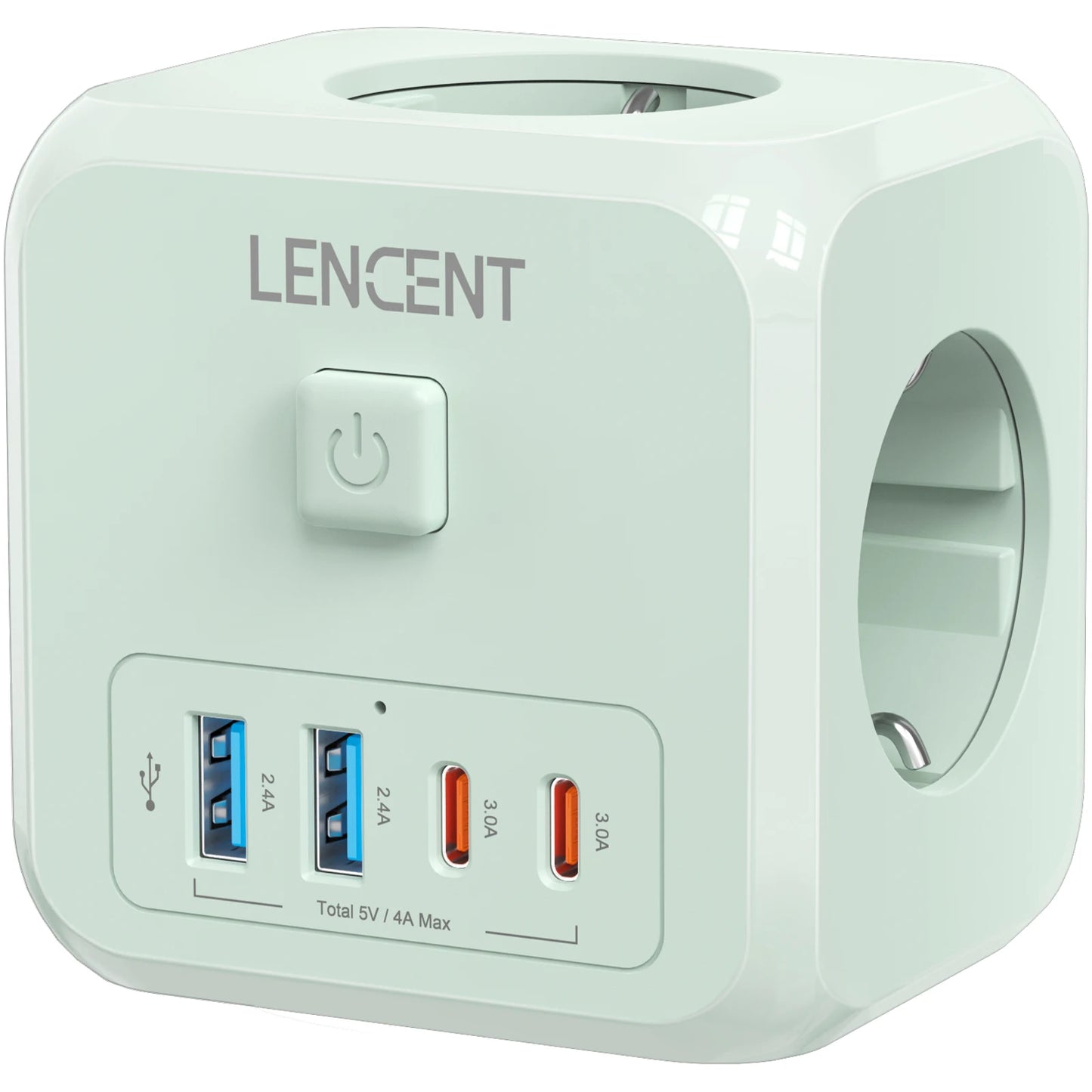 LENCENT EU Plug Power Strip with  3 AC Outlets +3 USB Charging Ports+ 1 Type C 5V 2.4A  Adapter 7-in-1 Plug Socket On/Off Switch