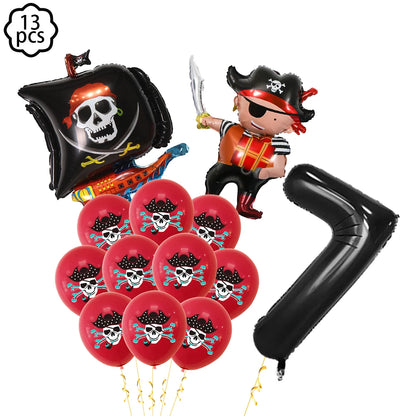 Pirate party napkins plates cups Tablecloths Banner Pirate skull balloon kids Caribbean Pirate themed birthday party decoration
