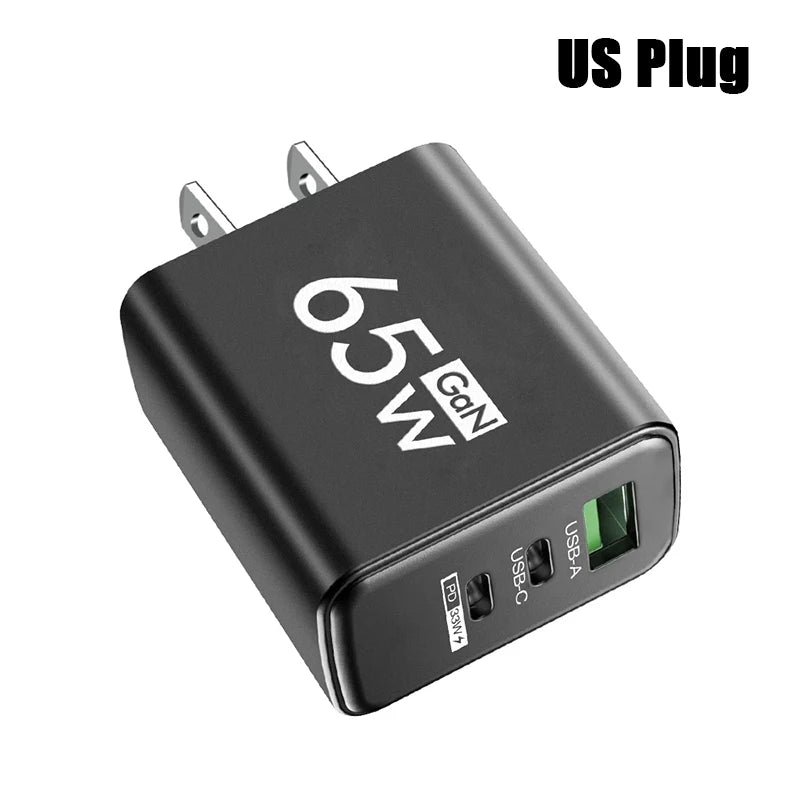 GaN Fast Charging 65W USB Type C Charger EU KR PD 3.0 Quick Charge Wall For Phone Adapter For iPhone 15 Xiaomi Huawei Samsung