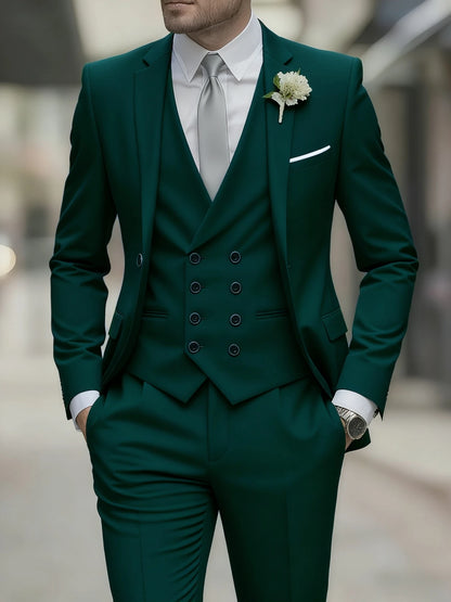 Men's Business Formal Suit 3-Piece Single Breasted Notch Lapel Solid Double Breasted Vest Elegant Office Party Wedding