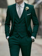 Men's Business Formal Suit 3-Piece Single Breasted Notch Lapel Solid Double Breasted Vest Elegant Office Party Wedding