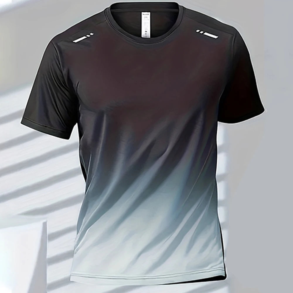 Men's T-shirts Sports T-shirt Quick-drying Gradient Short Sleeve Tees Outdoor Workout Basketball Training Running men clothes