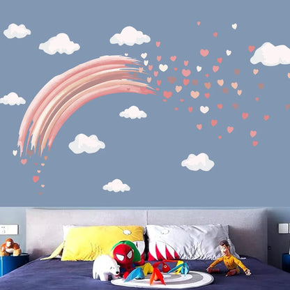 Bohemia style rainbow heart clouds sticker for kids room living room decoration self adhesive pink rainbow wall decal