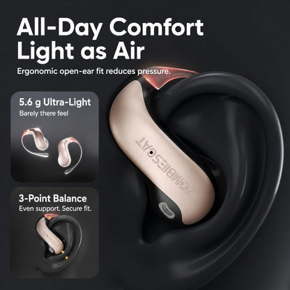 ZOMBIECAT B22 Open Ear Wireless Earbuds Bluetooth 6.0 14mm Driver Sport Headphones LED Light AI Translation for Running Cycling