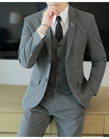 High-End Men's Wedding Suit 3-Piece Set Handsome Banquet Smart Casual Fashionable Three-Quarter Length Vest Trousers Four Season