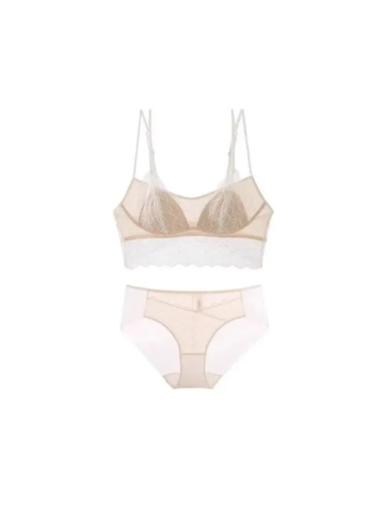 Sexy Lace Bralette No Underwire | French Triangle Cup Bra | Summer Thin Breathable for Women | Slimming Strappy Back Lingerie