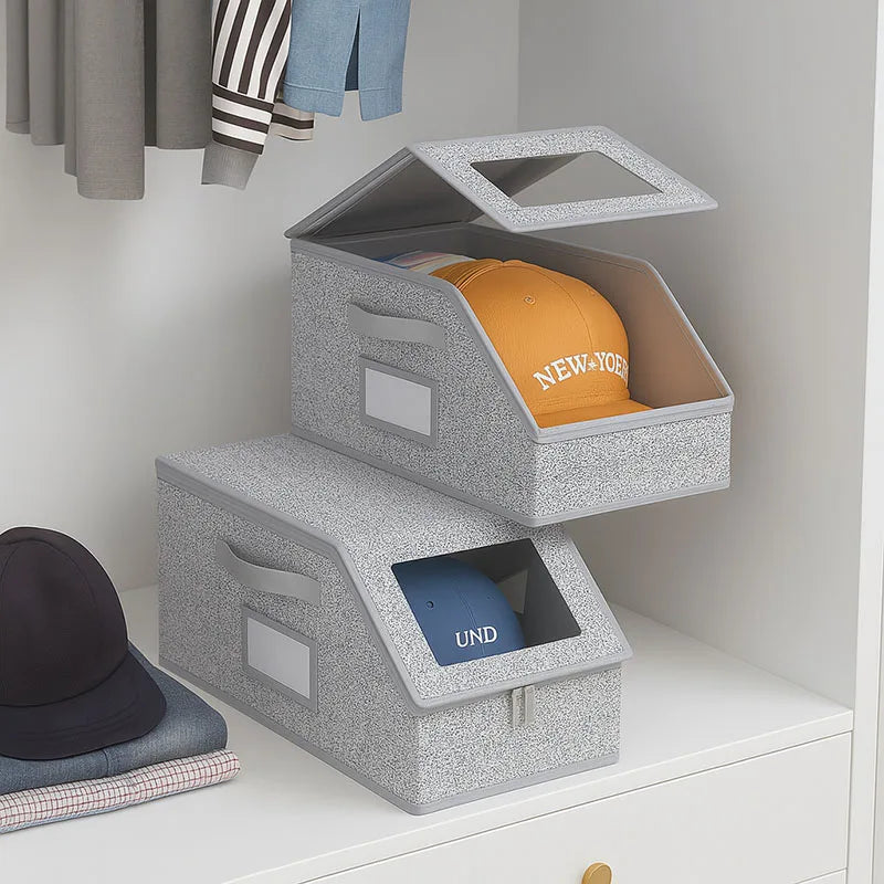 Multifunctional Large Capacity Foldable Baseball Cap Storage Box With Lid Dustproof Hat Organizer Container For Home Closet