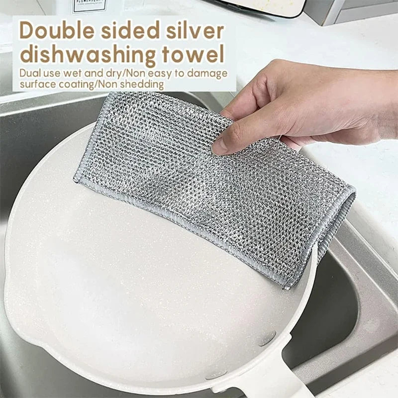 5-30 PCS Magic Dishcloth Silver Wire Cleaning Kitchen Cloth Thickened Microfiber Wash Towel Built-in Sponge Steel Wire Ball Rag
