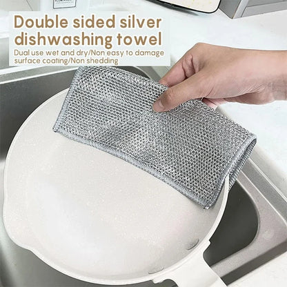 5-30 PCS Magic Dishcloth Silver Wire Cleaning Kitchen Cloth Thickened Microfiber Wash Towel Built-in Sponge Steel Wire Ball Rag