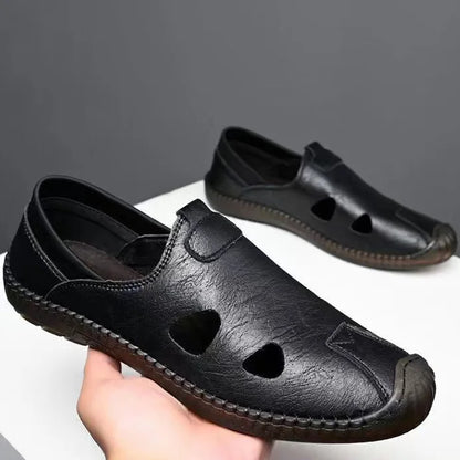 Men's Comfortable Soft-Soled Slip-On Sandals Breathable Hollow-Out Anti-Slip Wear-Resistant Business Casual Loafers-8222