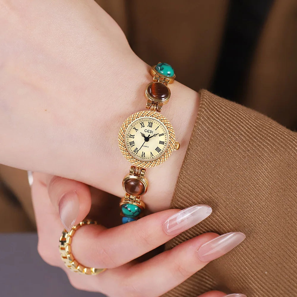 Women Bracelet Watch Ancient Luxury Premium Cat Eye Stone Colorful chain Watches Waterproof Ladies Fashion Quartz Wristwatch