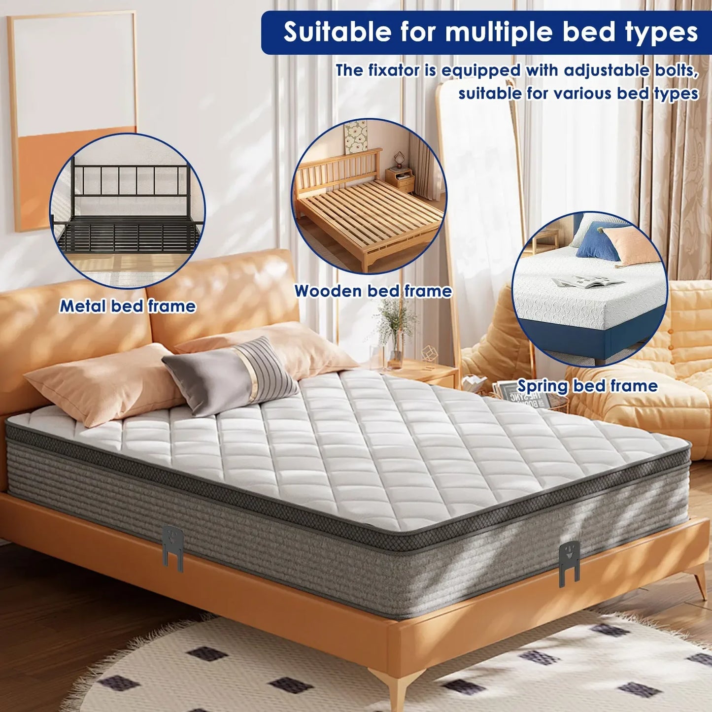 6Pcs Nonslip Mattress Gaskets for Bed Frame Metal Pad Gripper Adjustable Thick Mattress Holder Slide Stopper