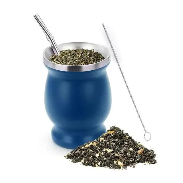 230ML Mate Cup 304 Stainless Steel Double Wall 8oz Portable Tea Mug Mate Tea Gourd With 2 In 1 Straw Spoon Give Cleaning Brush