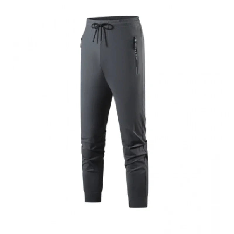 Men's Ice Silk Quick Dry Pants Lightweight Breathable Casual Trousers Elastic Waist Drawstring Sports Pants with Zipper Pockets