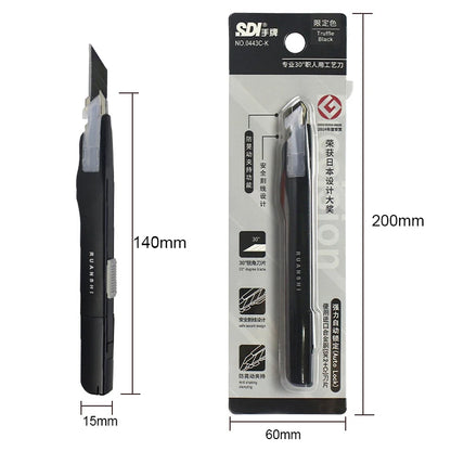 SDI 9mm Anti-Shaking Utility Knife 30-Degree Angle Sharp Black Steel Blades Box Cutter Auto Lock Professional Craft DIY Opener