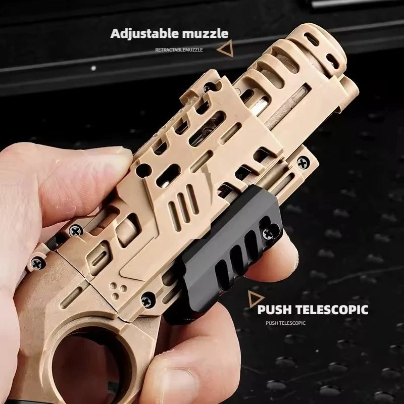 Shootable Toy Pistol with 1-Button Shell Ejection and Card Pushing Function, Black Technology Mini Handgun for Stress Relief
