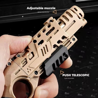 Shootable Toy Pistol with 1-Button Shell Ejection and Card Pushing Function, Black Technology Mini Handgun for Stress Relief