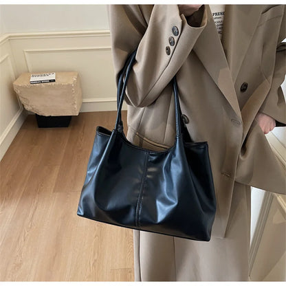 Fashion Women's Bag Large Capacity Tote Daily Commute Women's Shoulder Bag Black Soft PU Leather Handbag Shopping