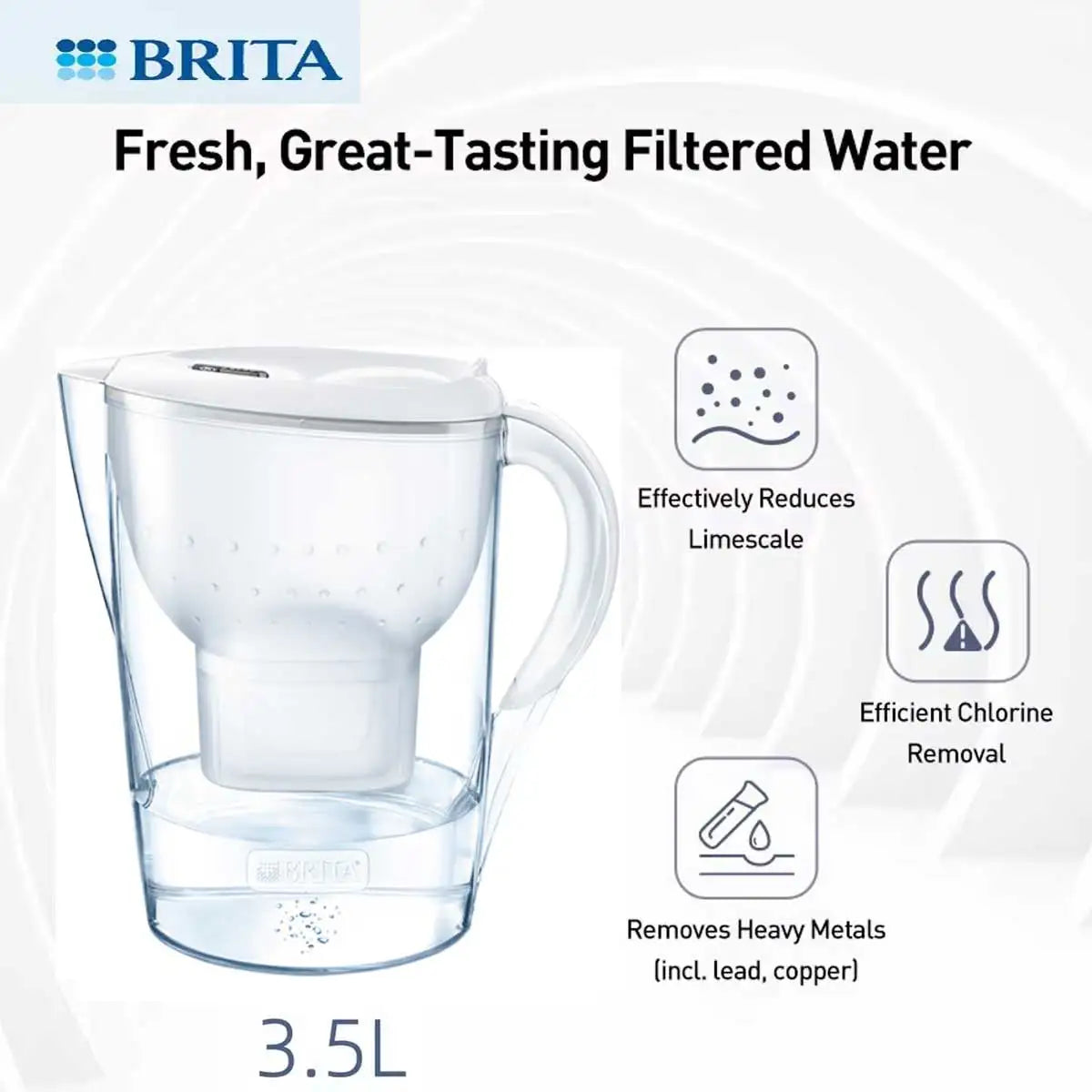 BRITA Oczyszczacz wody 3.5L Domowy dzbanek filtrujący wodę z wkładem filtrującym Dzbanek filtrujący wodę Seria Marella Ocean