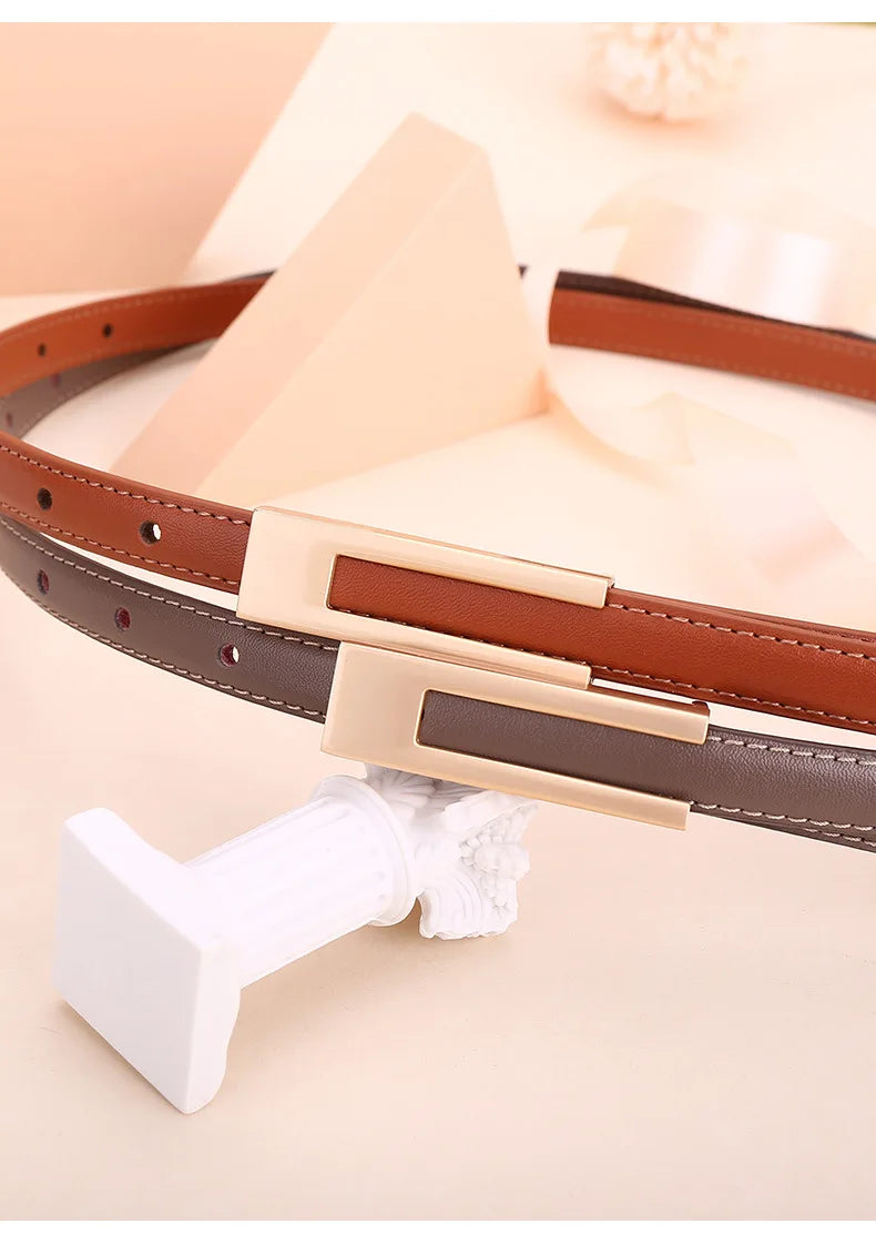 Ladies fashion cowhide leather belt; thin waist belt; versatile decoration; slimming dress; suit accessory; belt for women