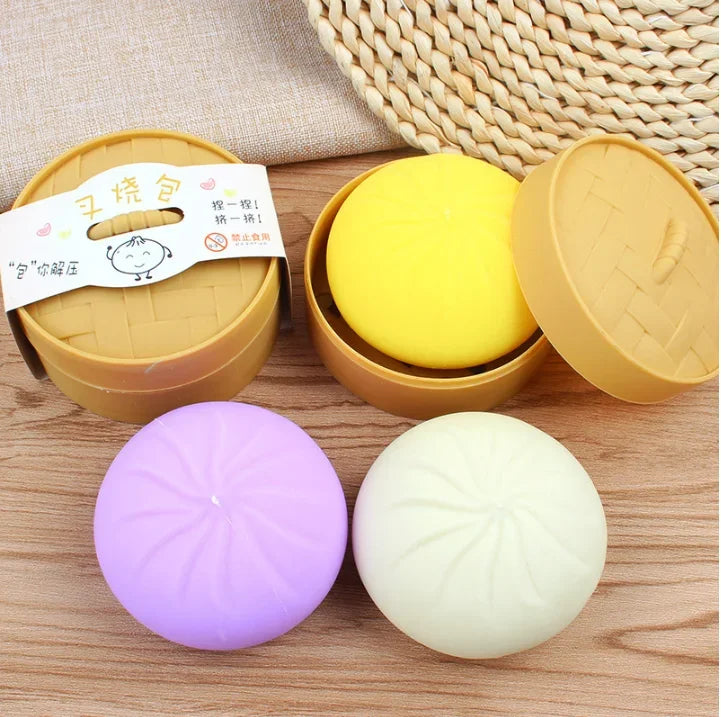 Colorful Steamer Dumpling Squishies Stress Ball Slow Rising Squeeze Fidget Toy Anti-Stress Sensory Relief for Adults Funny Gifts