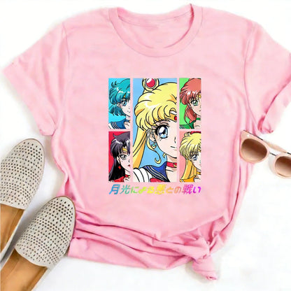 Summer 2026 Sailor Moon "Four Grid Emoji Pack" Soft Street Trend 100% Cotton Print Loose T-shirt Male/female Top Y2k