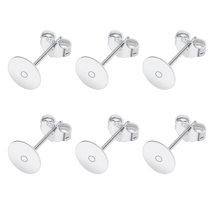 50pcs/Bag 925 Silver Stainless Steel Earring Studs Blank Post Base Pins With Earring Plug Findings Ear Back For Jewelry Making