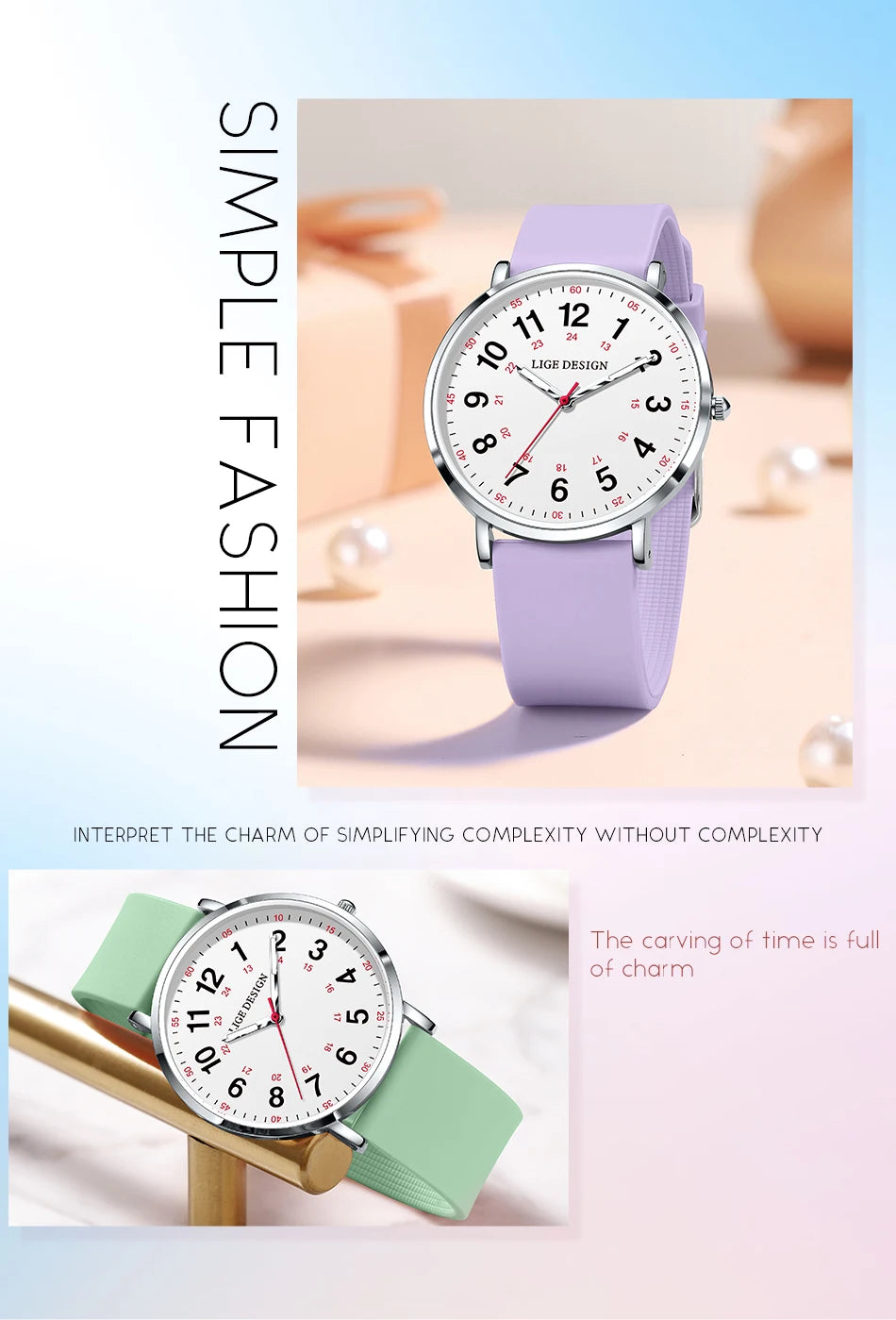 LIGE New Fashion Women's wristwatch Ultra-Thin Quartz Watches for Woman Waterproof Luminous Silicone Ladies Watches Pink Clock