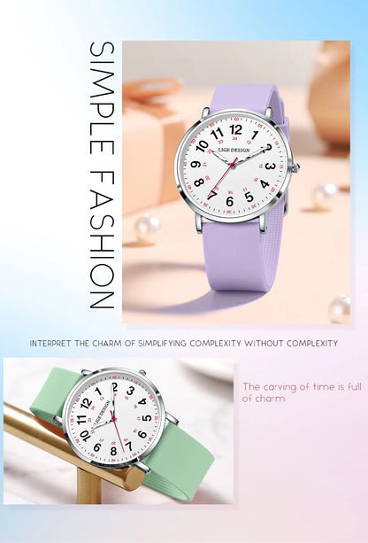 LIGE New Fashion Women's wristwatch Ultra-Thin Quartz Watches for Woman Waterproof Luminous Silicone Ladies Watches Pink Clock