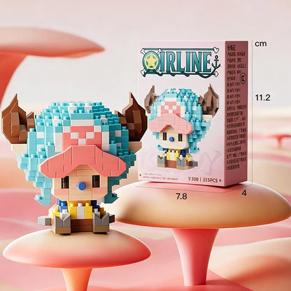 New ONE PIECE Sun God Nika Luffy Micro Action Block Chopper Ace Buggy 3D Anime Model Assembly Mini Bricks Figure Toys For Gift