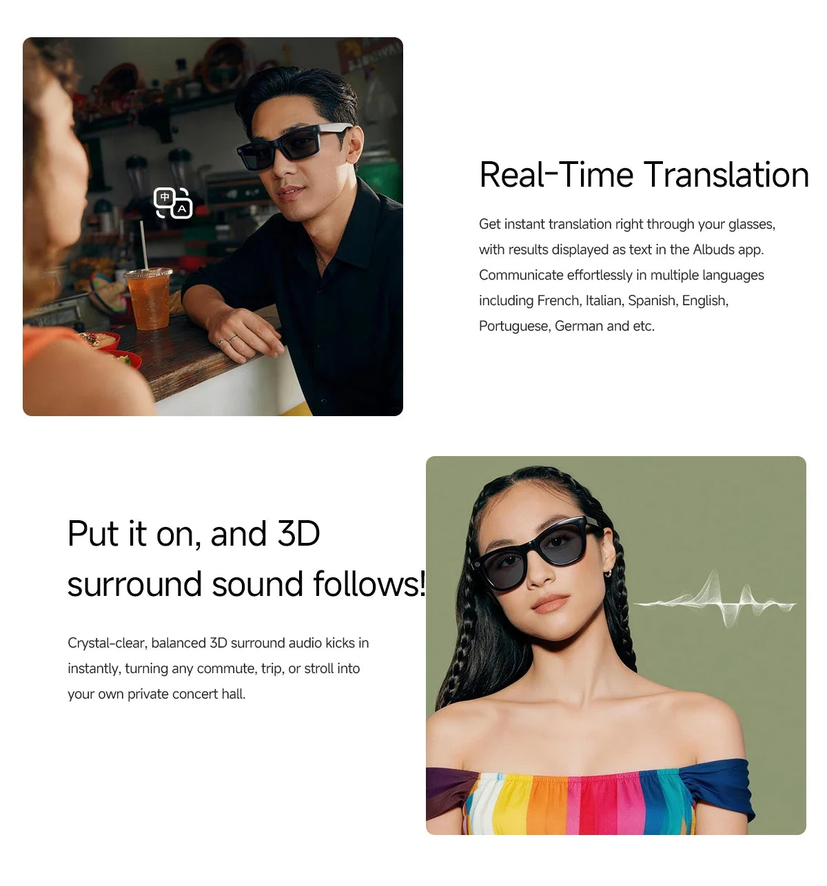 AI Smart Glasses NEW MT5 Ultra Real-time Translation Glasses 800W Pixel Camera Photo Video Recording Smart Wearable Devices