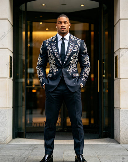 Elegant Wedding men's suits and separates Jewelry Stones Ornament Prom Blazers Customized 2 Pieces Groom Formal Party Tuxedos