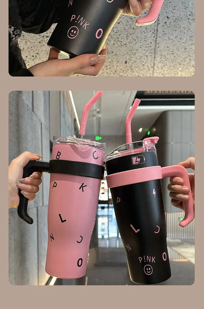 Stylish High Capacity Insulated Stainless Steel Water Bottle with Straw for Women Outdoor Sports Cup